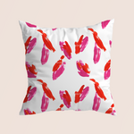 Load image into Gallery viewer, Paint brush strokes red and pink in white pattern design printed on recycled fabric pillow mockup

