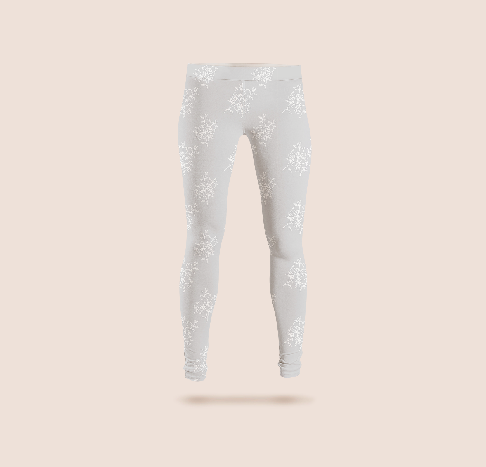 Floral dream pastel in grey pattern design printed on recycled fabric leggings mockup