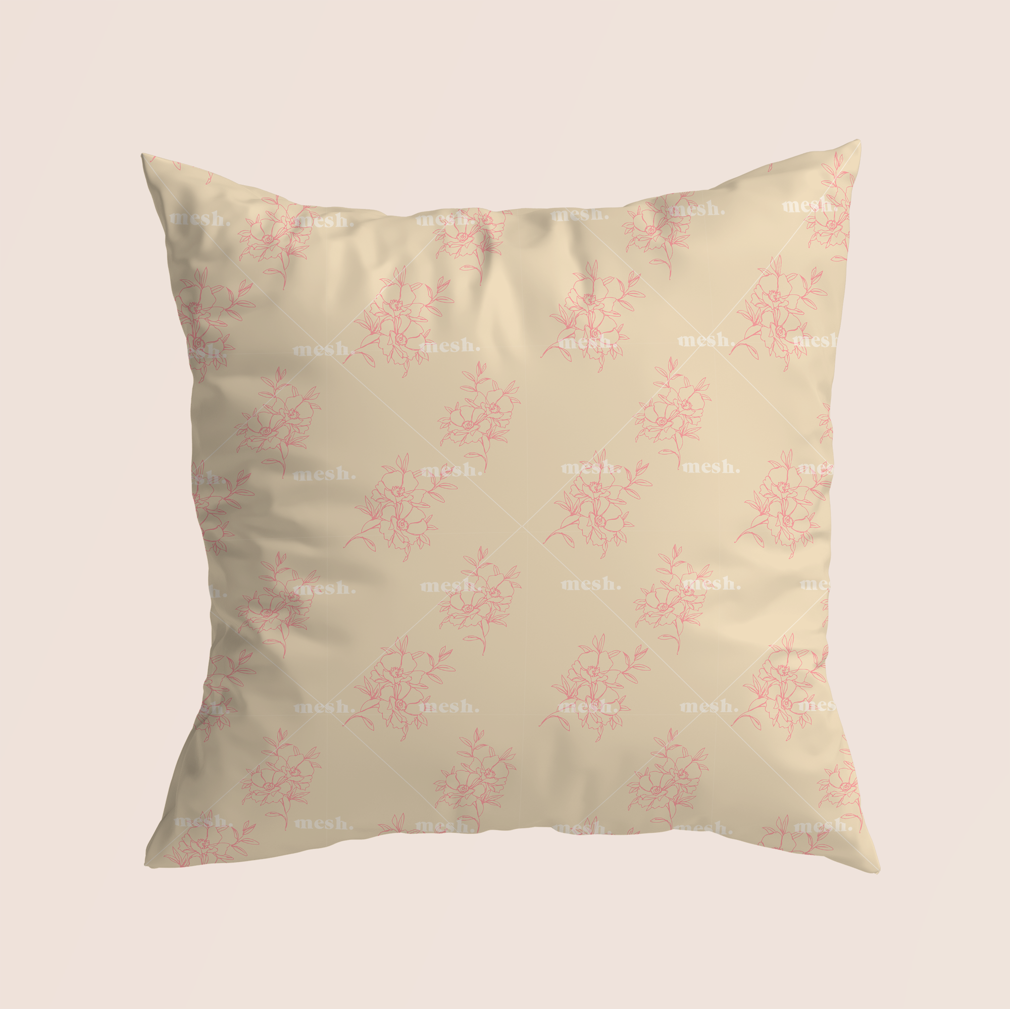 Floral dream pastel in beige pattern design on recycled fabric home decor mockup