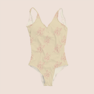 Floral dream pastel in beige pattern design on recycled fabric swimwear mockup