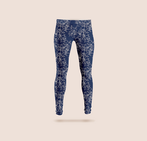 Floral dream full basic in blue pattern design printed on recycled fabric leggings mockup