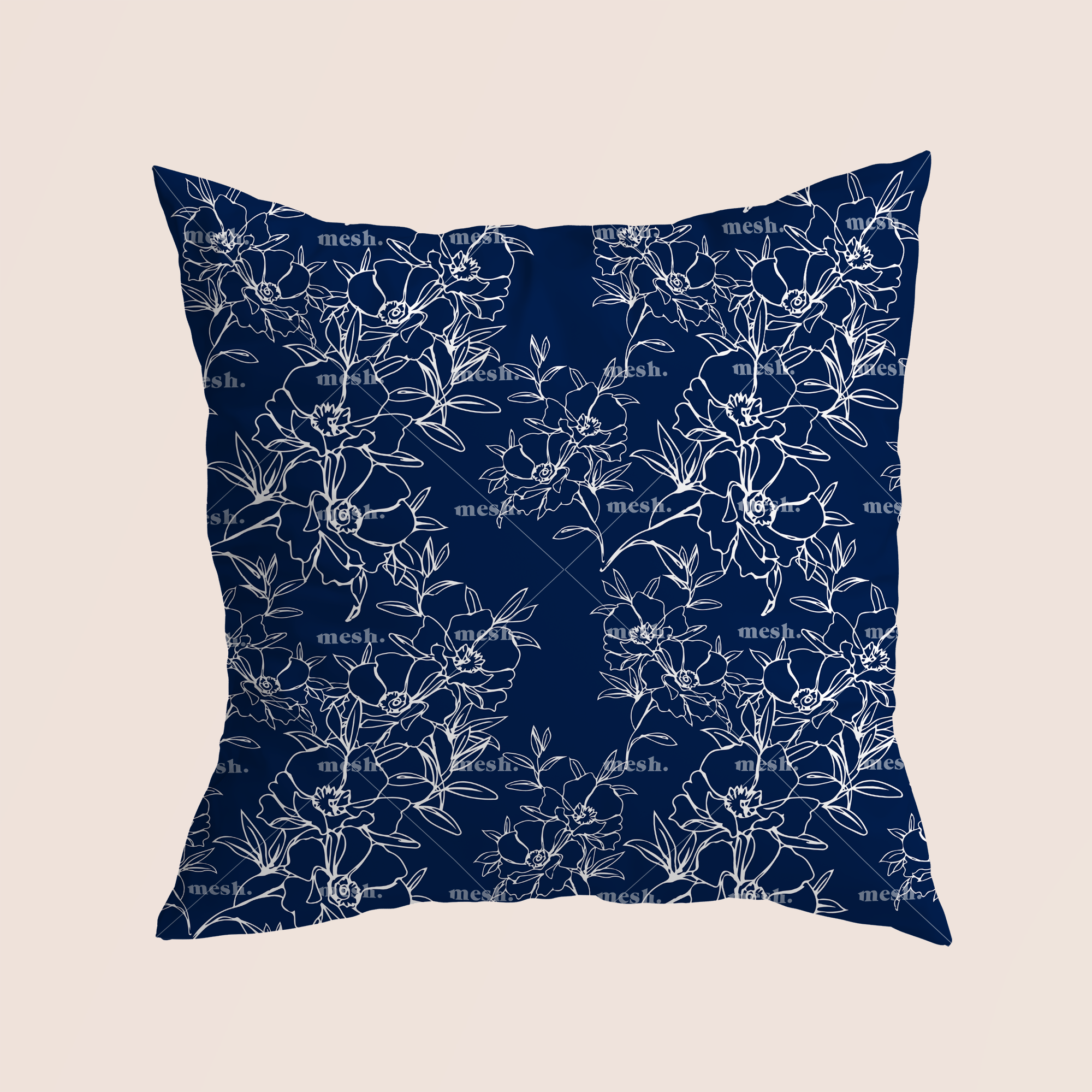 Floral dream full basic in blue pattern design printed on recycled fabric pillow mockup