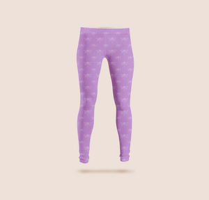Minimalist dragonfly in purple pattern design printed on recycled fabric lycra mockup