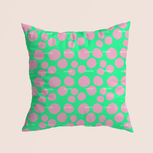 Digital bubbles in green pattern design printed on recycled fabric home decor mockup