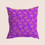 Load image into Gallery viewer, All eyes millennial in purple pattern design printed on recycled fabric pillow mockup
