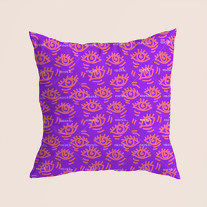All eyes millennial in purple pattern design printed on recycled fabric pillow mockup