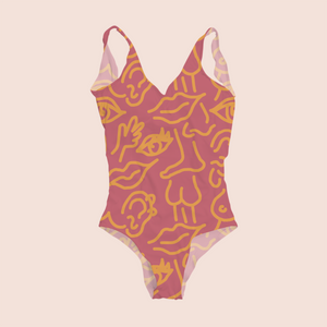 Human body millennial in pink pattern design printed on recycled fabric lycra mockup