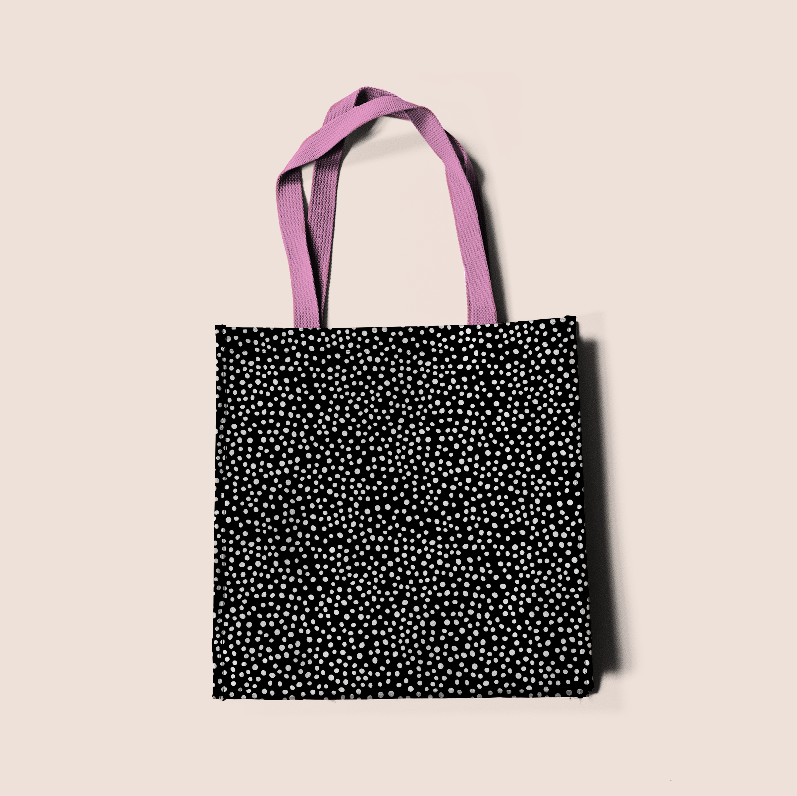 bubbles black & white in inverse pattern design printed on recycled fabric bags mockup