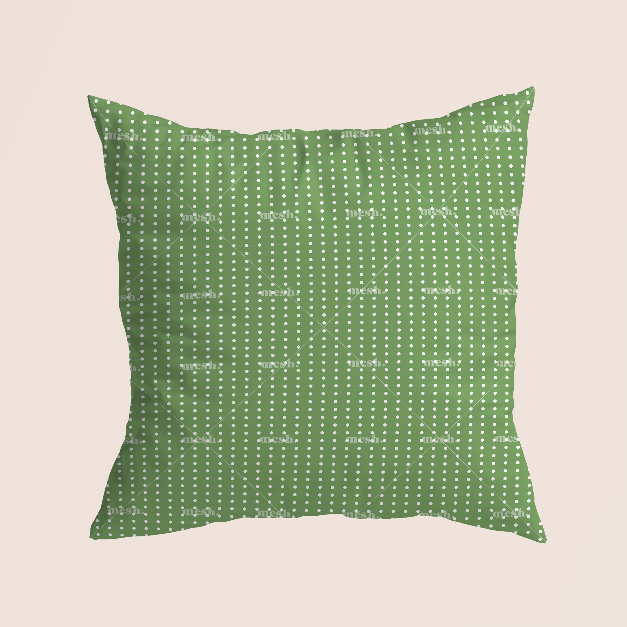 Aligned dots in green pattern design printed on recycled fabric pillow mockup