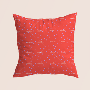 Messy dots in purple on red pattern design printed on recycled fabric canvas mockup