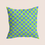 Load image into Gallery viewer, Chess mood blue and green pattern design printed on recycled fabric home decor mockup
