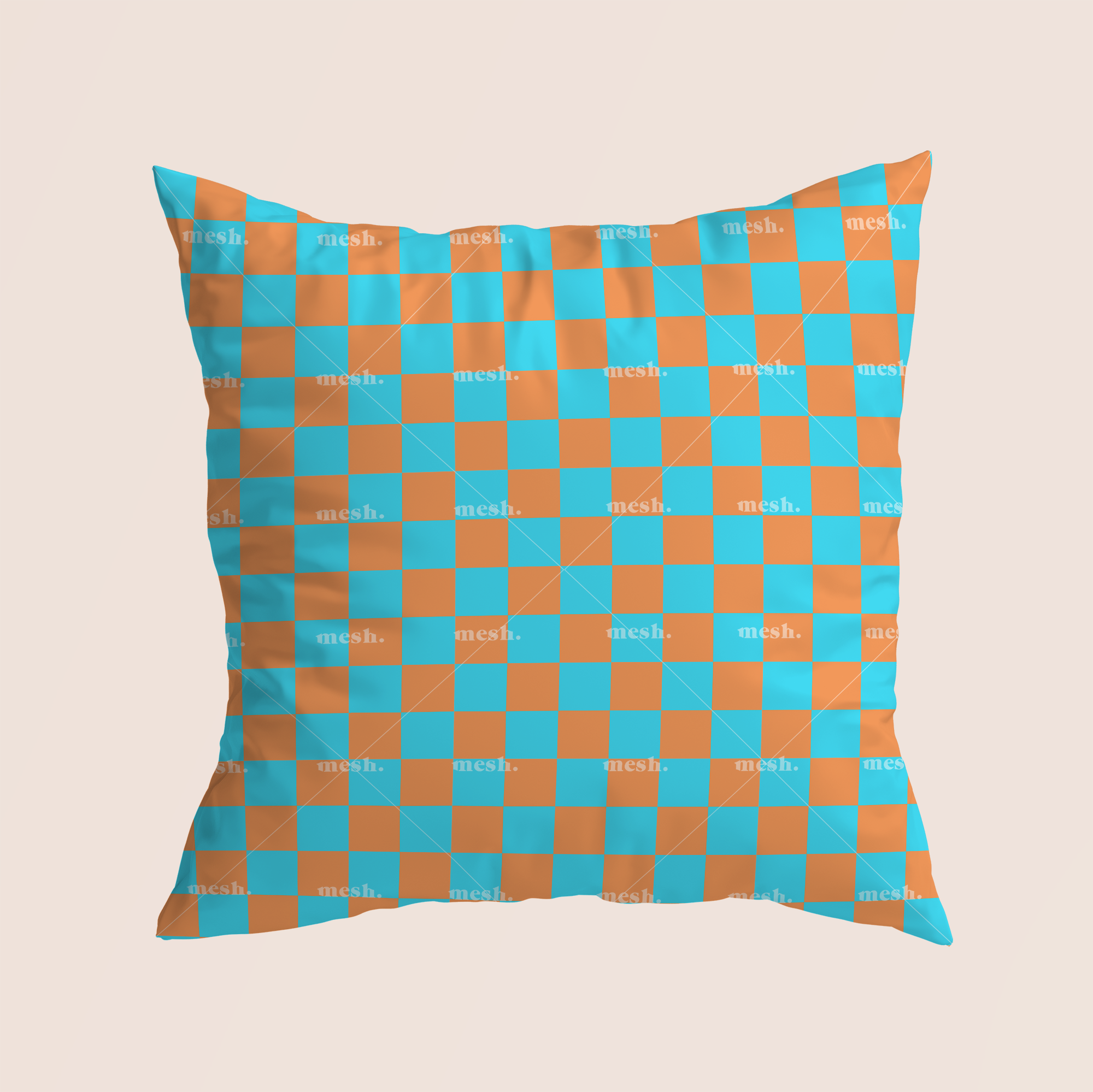 Chess mood in orange and blue pattern design printed on recycled fabric pillow mockup