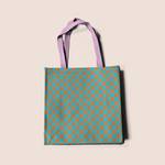 Load image into Gallery viewer, Chess mood in orange and blue pattern design printed on recycled fabric crafts mockup
