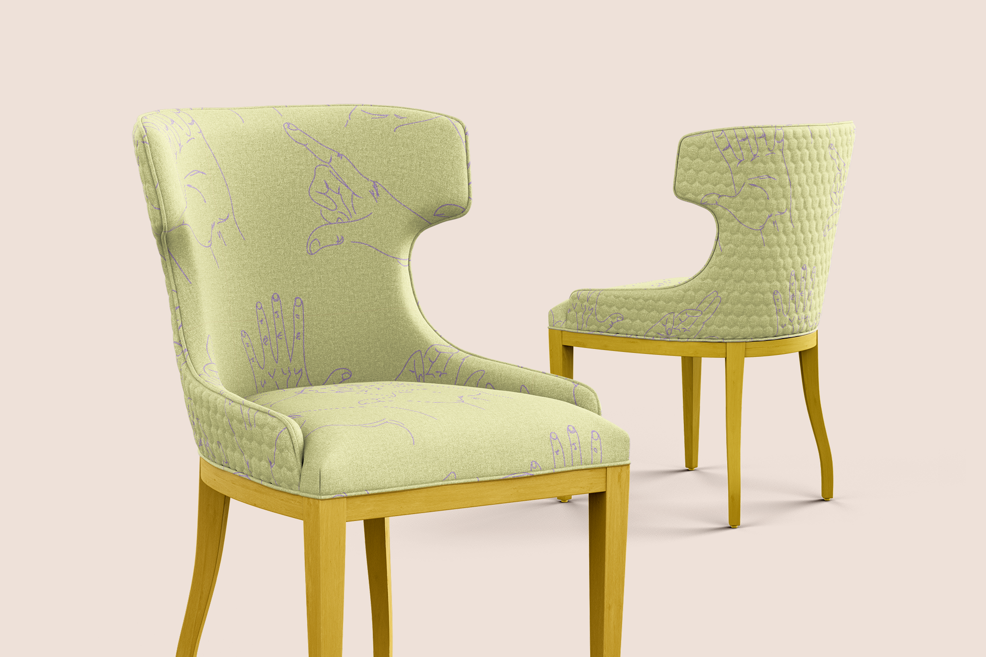 Gestures trendy in yellow pattern design printed on recycled fabric upholstery mockup