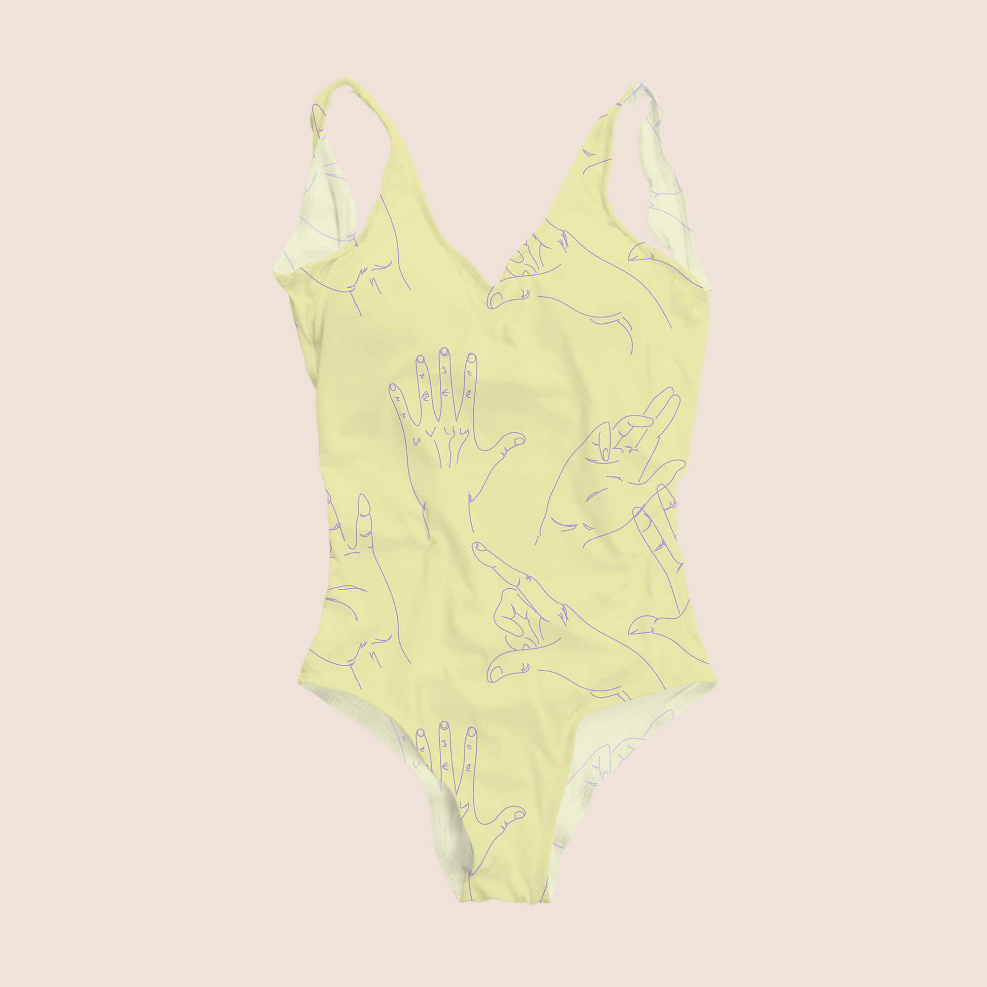 Gestures trendy in yellow pattern design printed on recycled fabric swimwear mockup