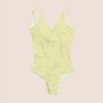 Load image into Gallery viewer, Gestures trendy in yellow pattern design printed on recycled fabric swimwear mockup
