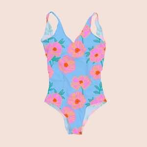 Floral dream digital trendy in blue pattern design printed on recycled fabric swimwear mockup