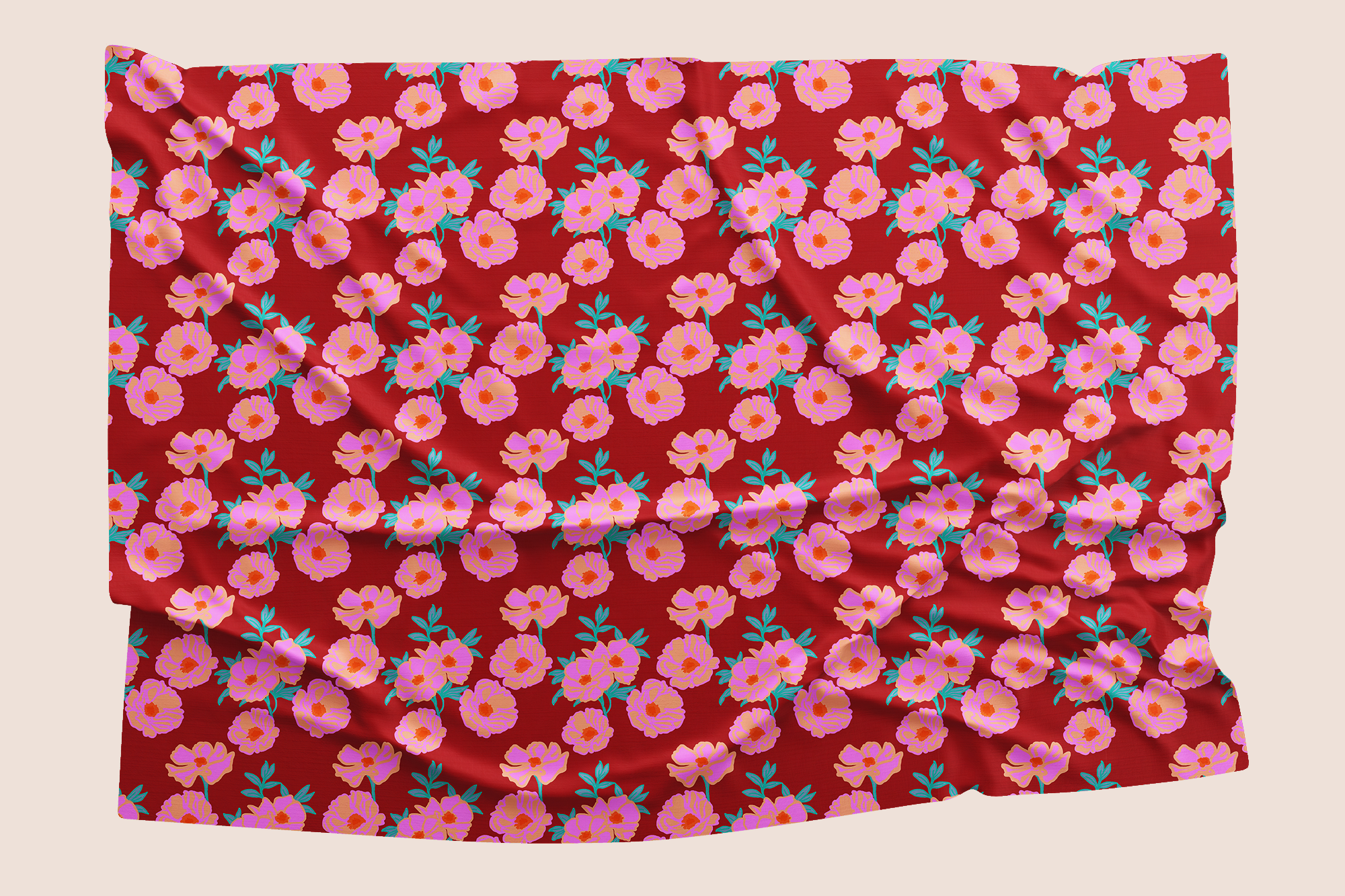 Floral dream digital trendy in red pattern design printed on sustainable fabric