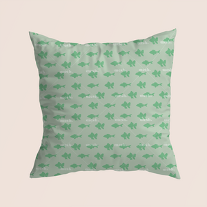 Under the sea green in green pattern design printed on recycled fabric pillow