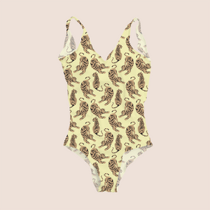 Tigers everywhere basic in yellow pattern design printed on recycled fabric swimwear