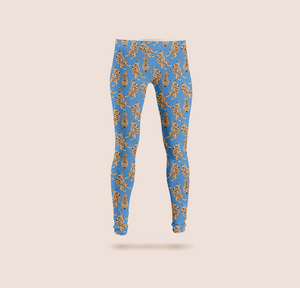 Tigers everywhere trendy in blue pattern design printed on recycled fabric leggings