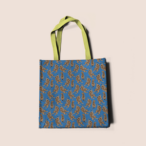 Tigers everywhere trendy in blue pattern design printed on recycled fabric bags