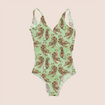 Load image into Gallery viewer, Tigers everywhere trendy in green pattern design printed on recycled fabric swimsuit
