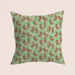 Tigers everywhere trendy in green pattern design printed on recycled fabric canvas