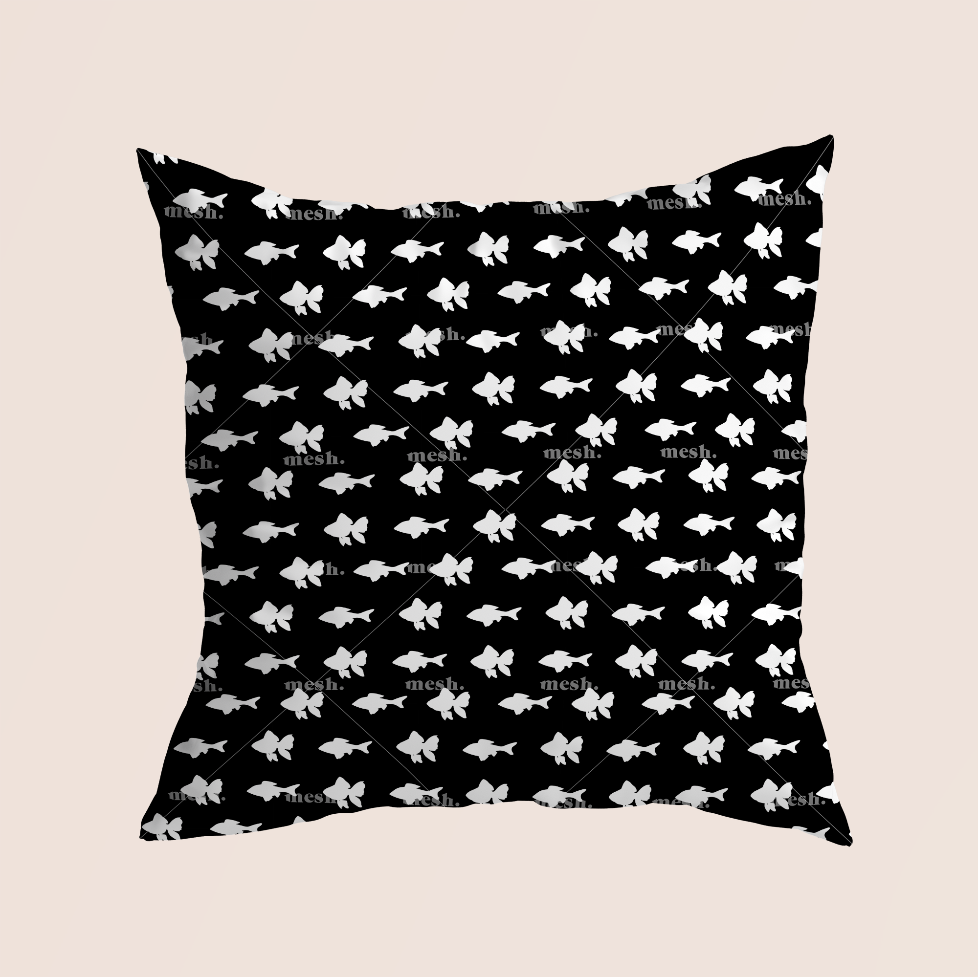 Under the sea black & white in black pattern design printed on recycled fabric pillow