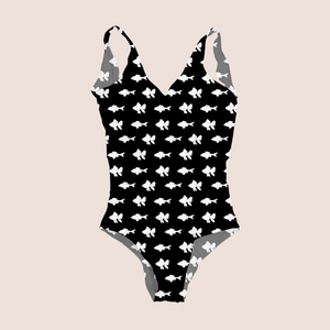 Under the sea black & white in black pattern design printed on recycled fabric swimwear