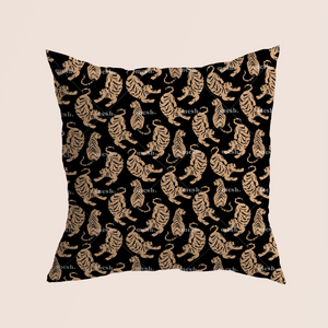 Tigers everywhere basic in black pattern design printed on recycled fabric pillow
