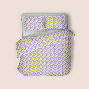 Handpainted lines in yellow and purple pattern design printed on recycled fabric canvas mockup