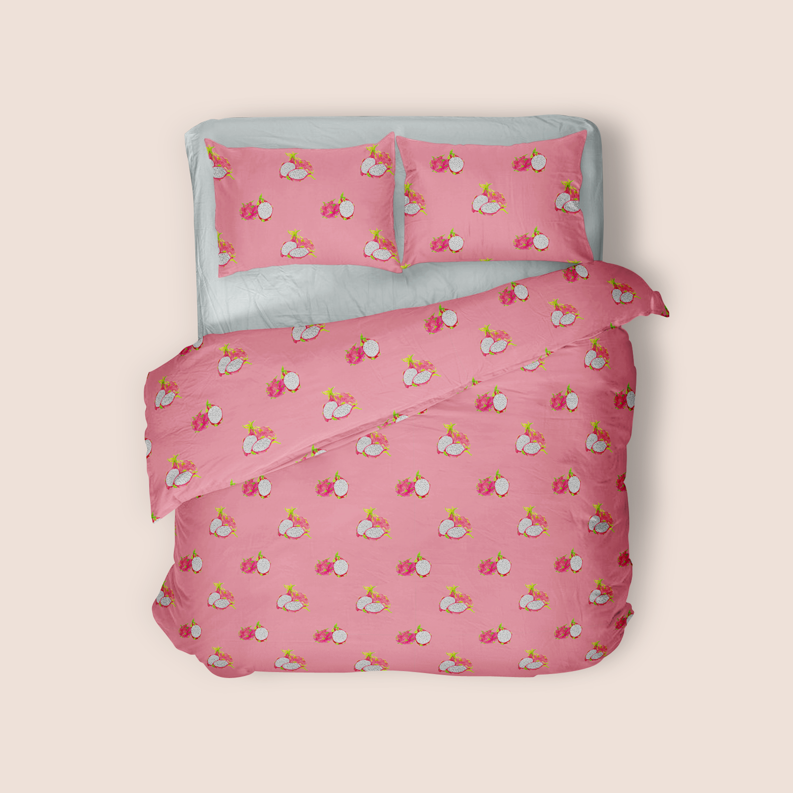 Dragon fruit small in pink pattern design on recycled fabric canvas mockup