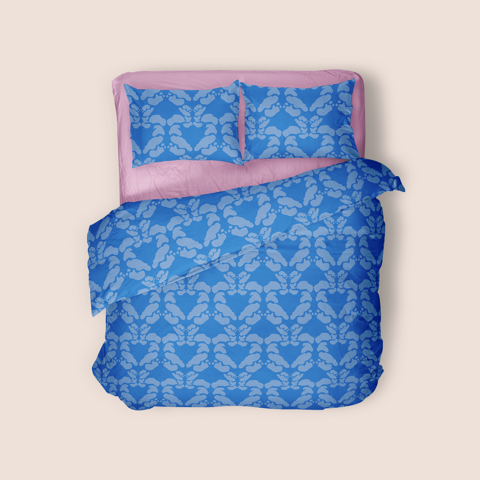 Symmetry décor in blue on blue pattern design printed on recycled fabric canvas