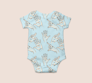 Gestures highlight in blue recycled fabric childrenwear