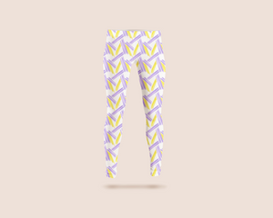 Handpainted lines in yellow and purple pattern design printed on recycled fabric sportswear mockup