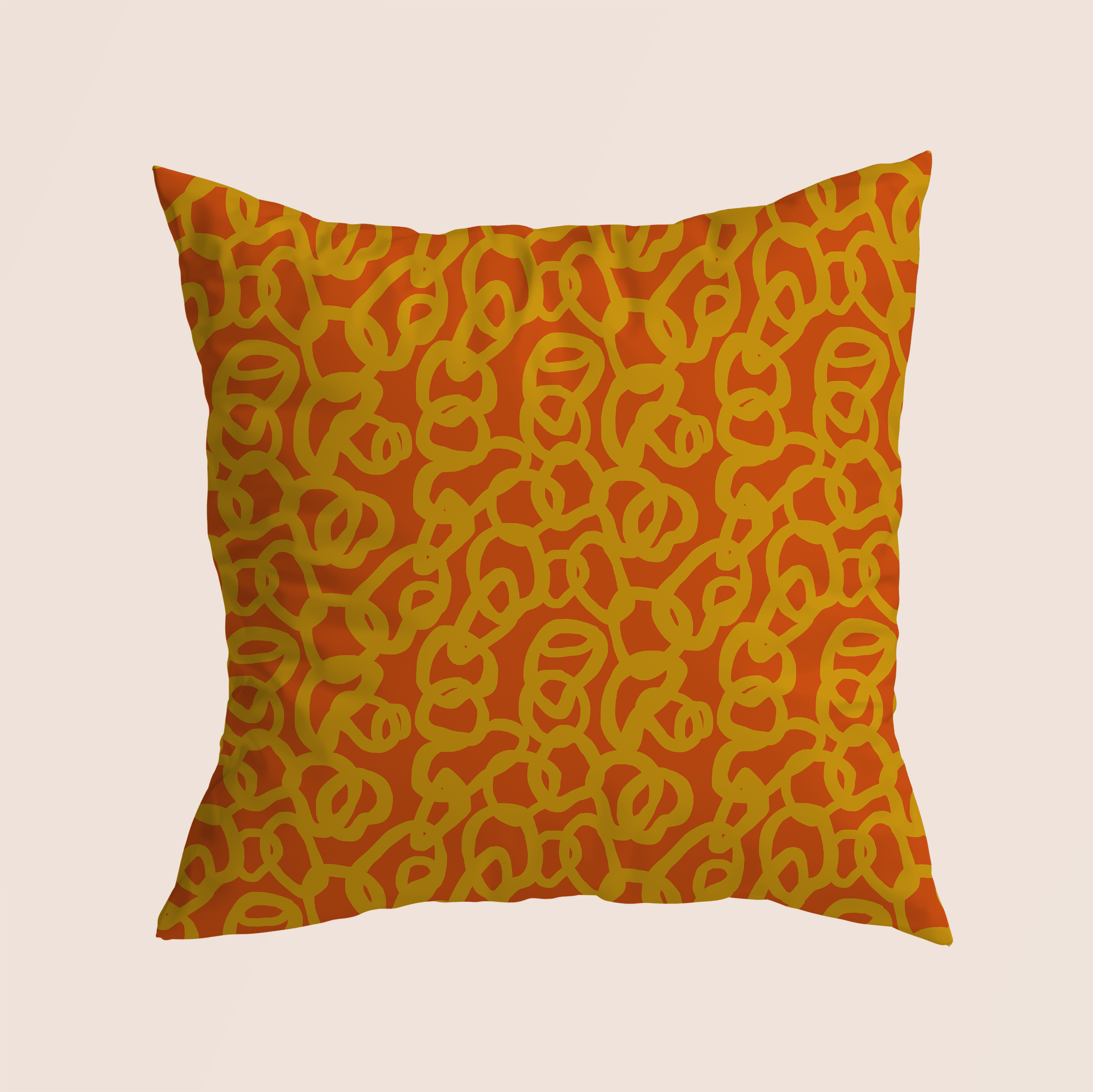 Vintage rings orange in orange printed recycled fabric sample home decor
