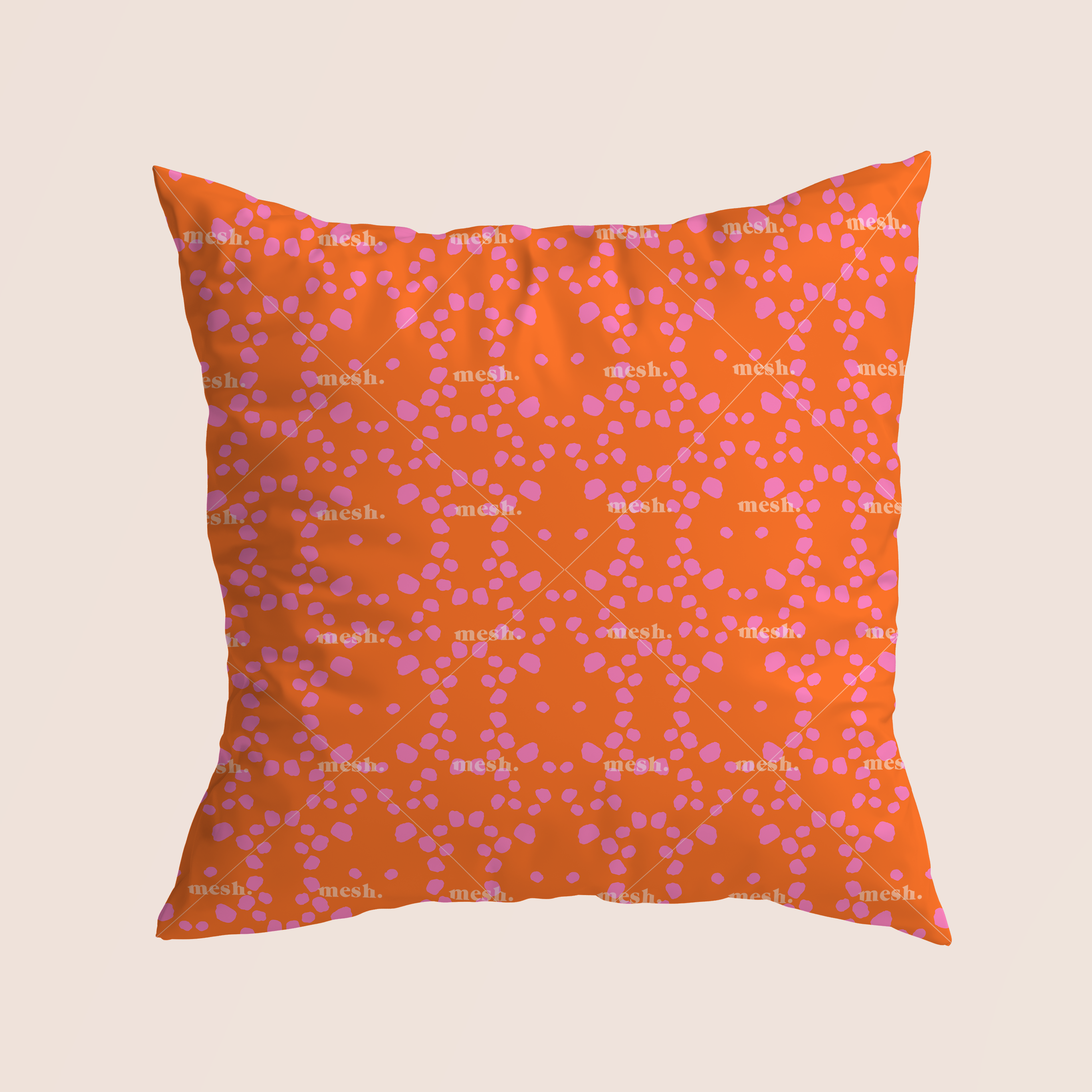 Animal skin digital in pink on orange design printed on recycled fabric pillow mockup