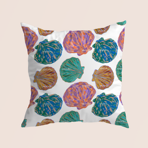 Coloured seashells in white pattern design printed on recycled fabric canvas mockup