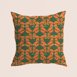 Symmetry decor in orange on green pattern design printed on recycled fabric canvas