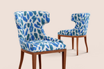 Load image into Gallery viewer, Paint brush strokes blue in white pattern design printed on recycled fabric upholstery mockup
