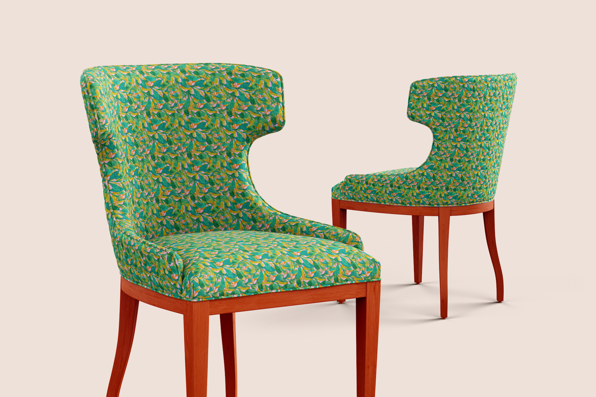 Tropical feel in green pattern design printed on recycled fabric upholstery