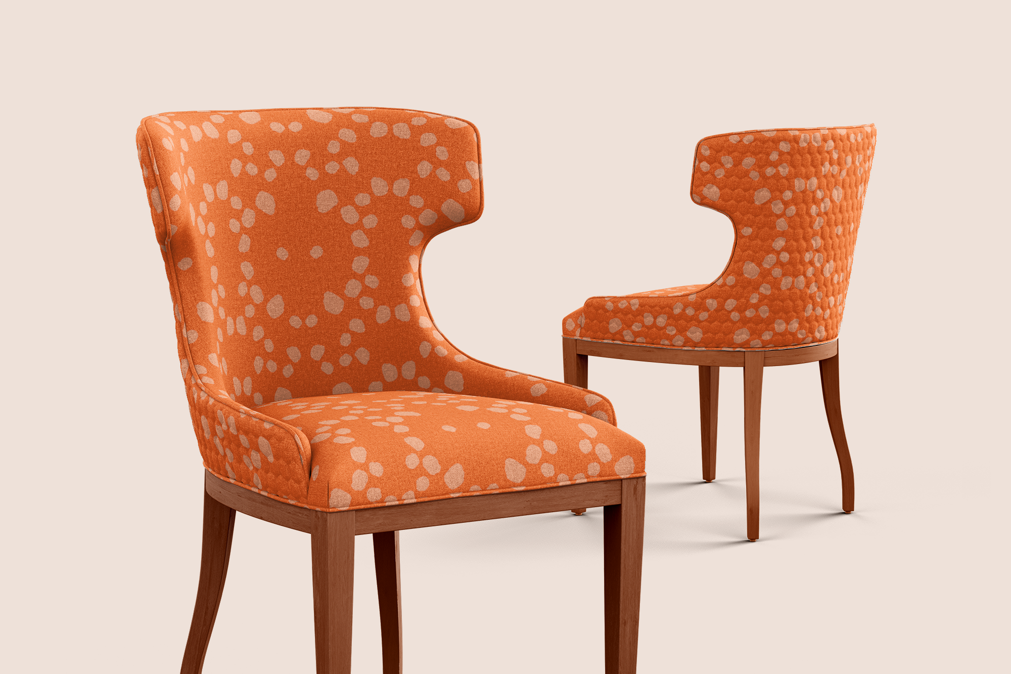 Animal skin digital in orange on orange pattern design printed on recycled fabric upholstery mockup