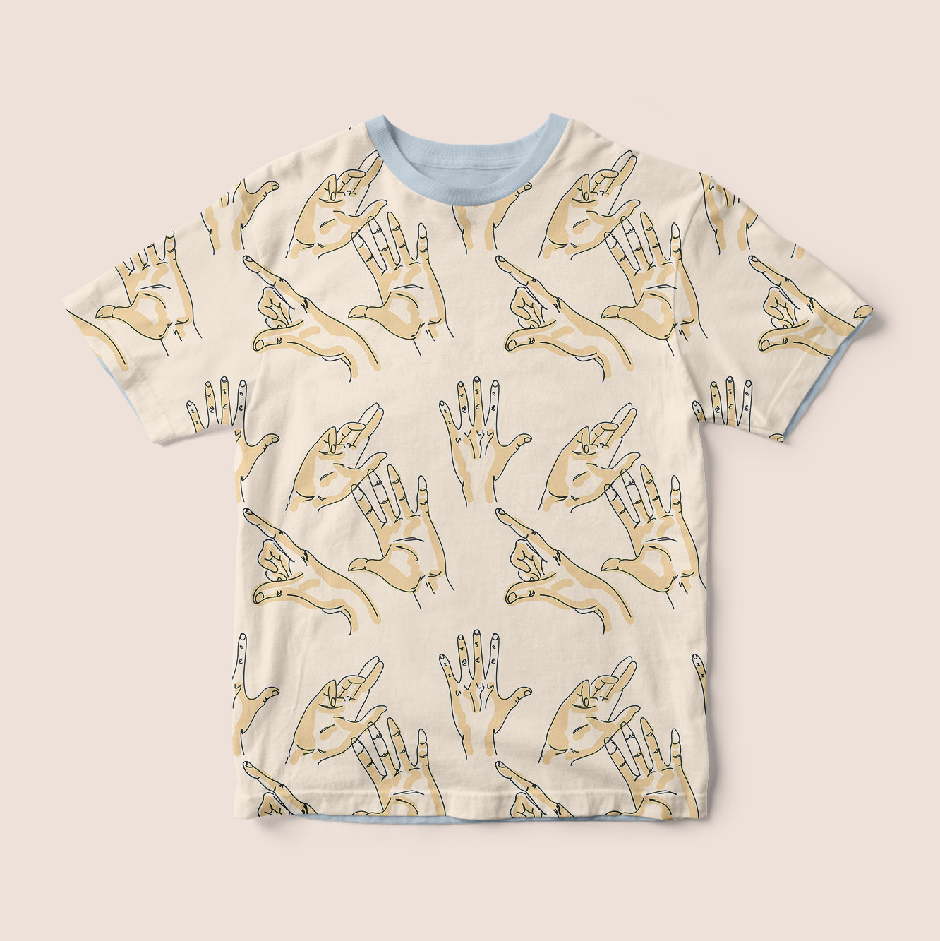 Gestures highlight in beige recycled fabric t-shirt mockup