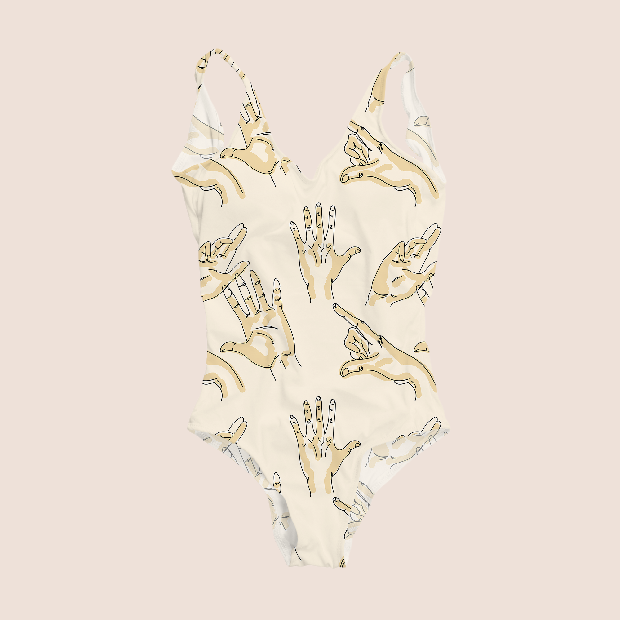 Gestures highlight in beige recycled fabric swimwear mockup