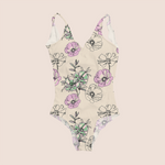 Load image into Gallery viewer, Floral dream premium in beige recycled fabric swimwear
