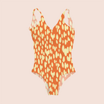 Load image into Gallery viewer, Wild animal skin in basic orange recycled fabric swimwear
