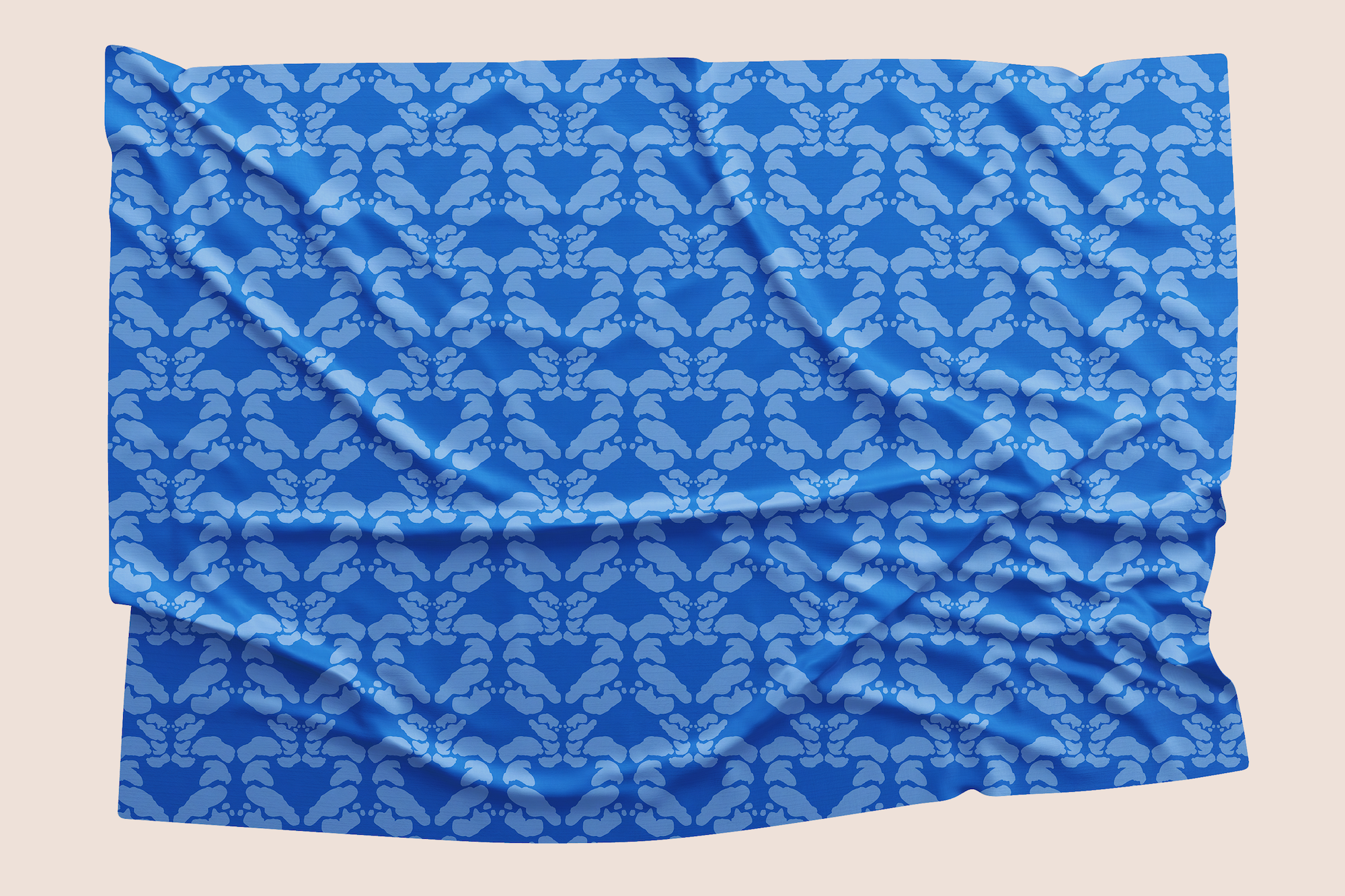 Symmetry décor in blue on blue pattern design printed on recycled fabric sustainable